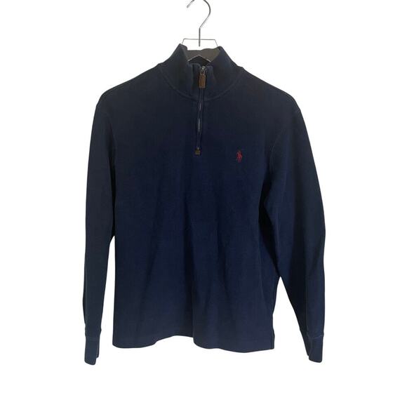 Polo Ralph Lauren Dark Blue 1/4 Zip Cotton Sweater Men's Pullover Size Medium - Picture 1 of 5